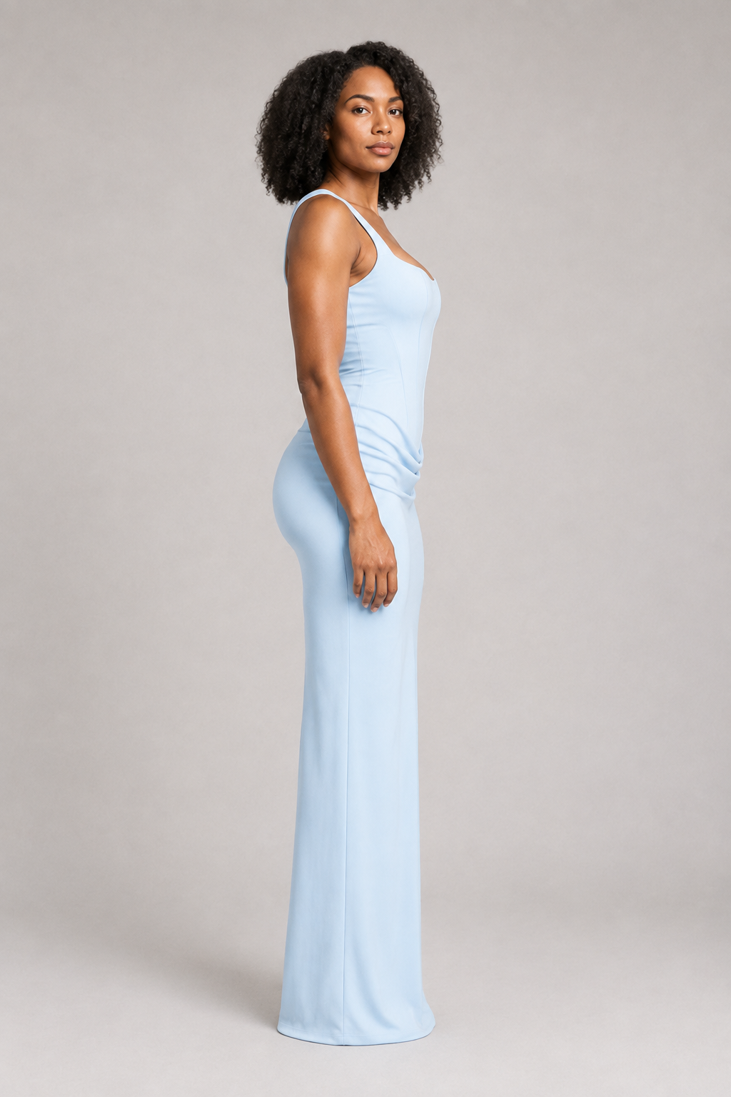Square-Neck Draped Maxi Dress