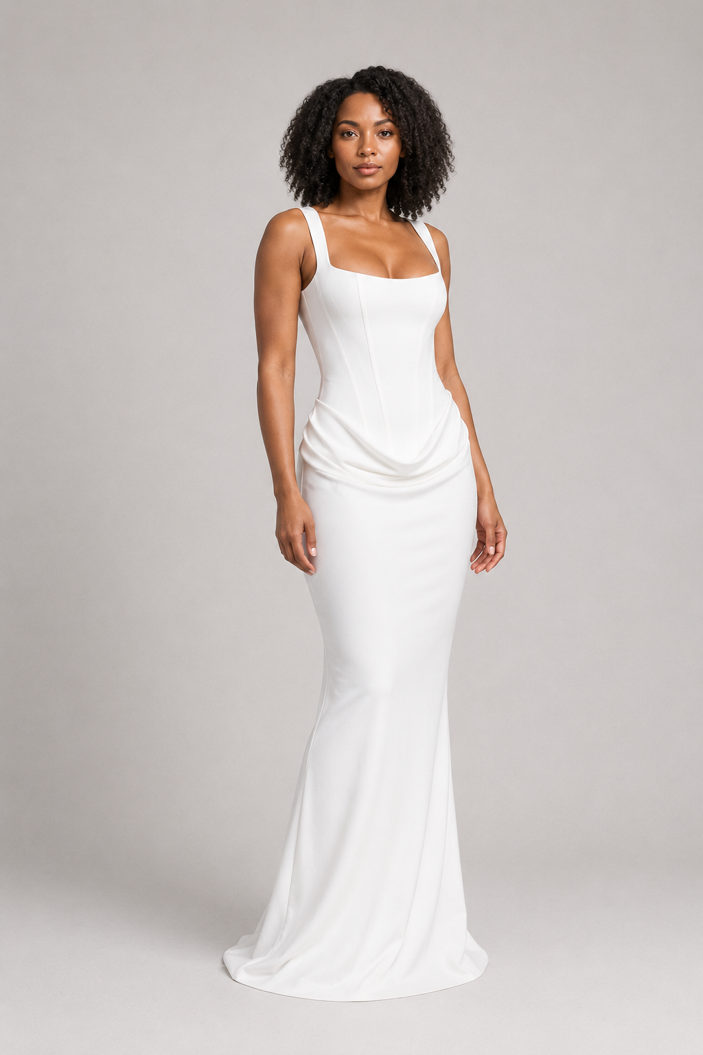 Square-Neck Draped Maxi Dress