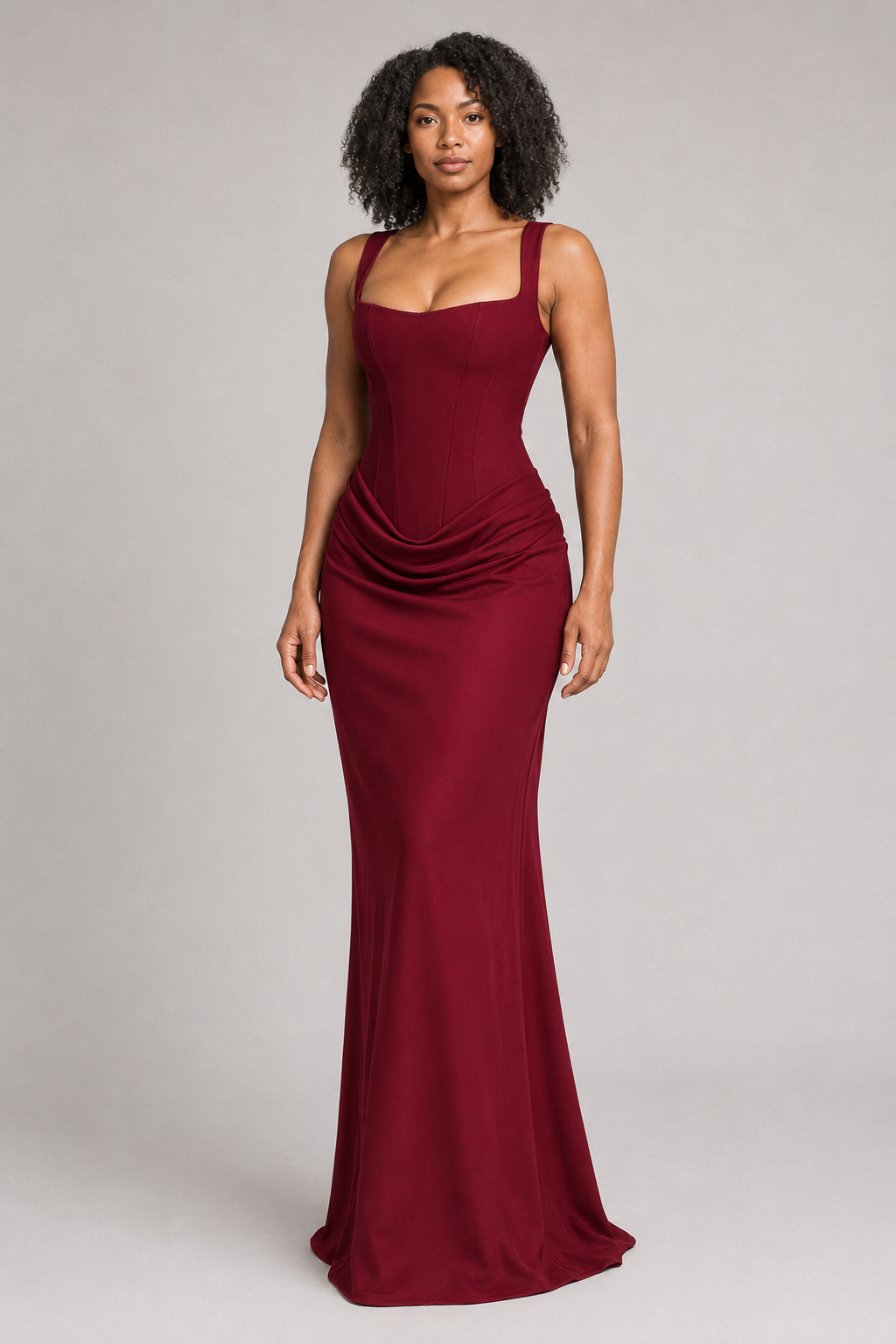 Square-Neck Draped Maxi Dress