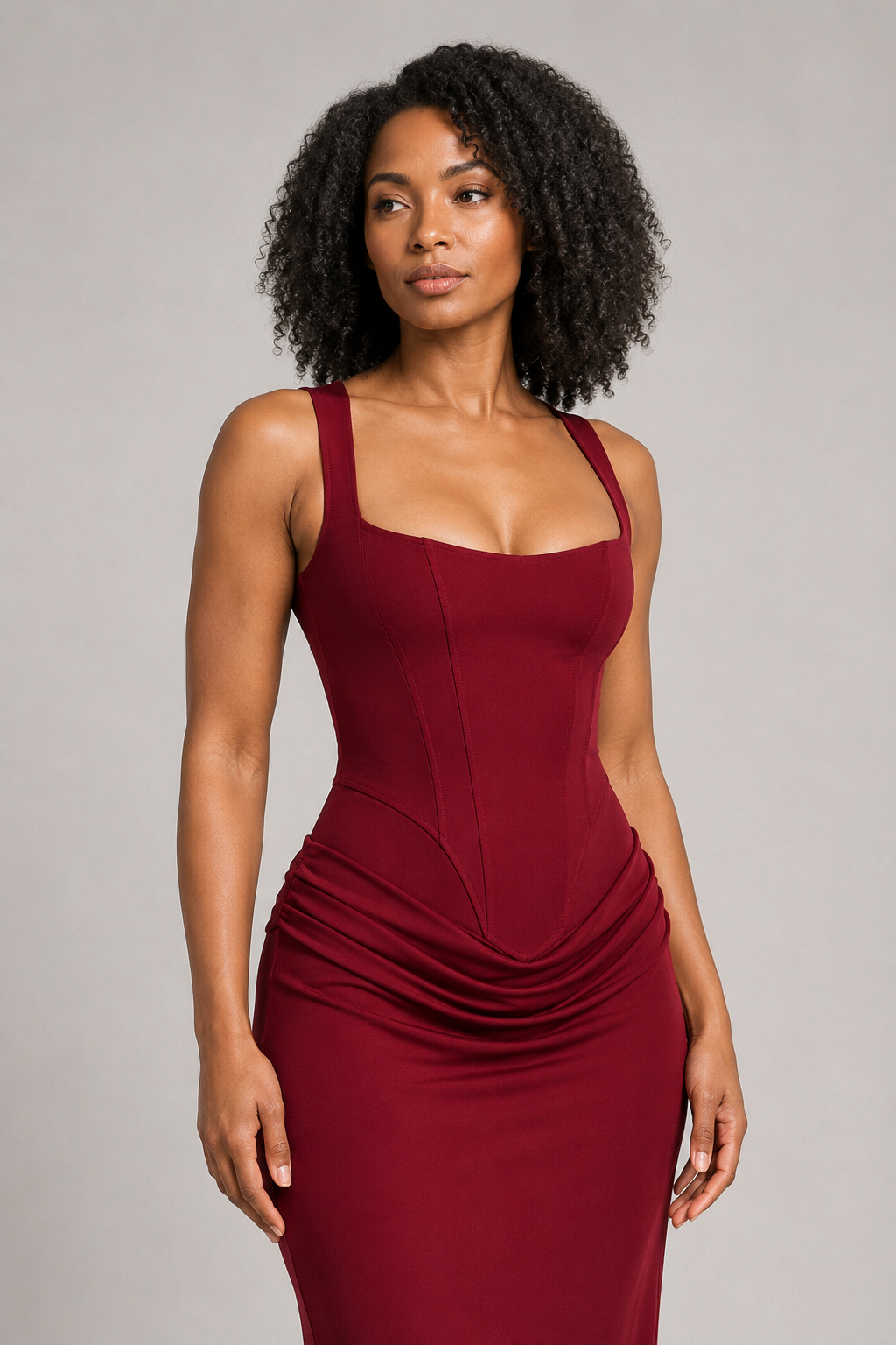 Square-Neck Draped Maxi Dress