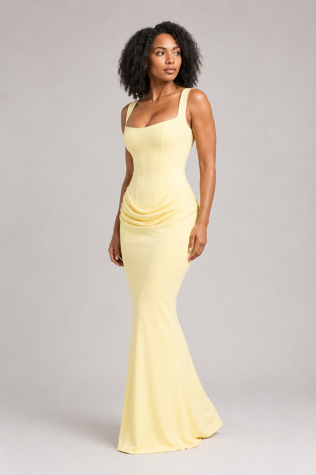 Square-Neck Draped Maxi Dress