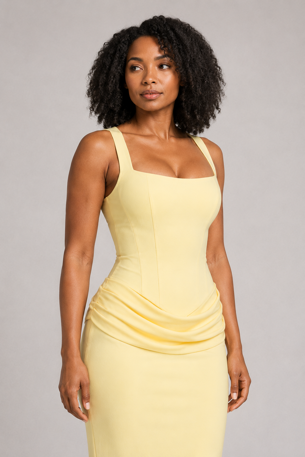 Square-Neck Draped Maxi Dress
