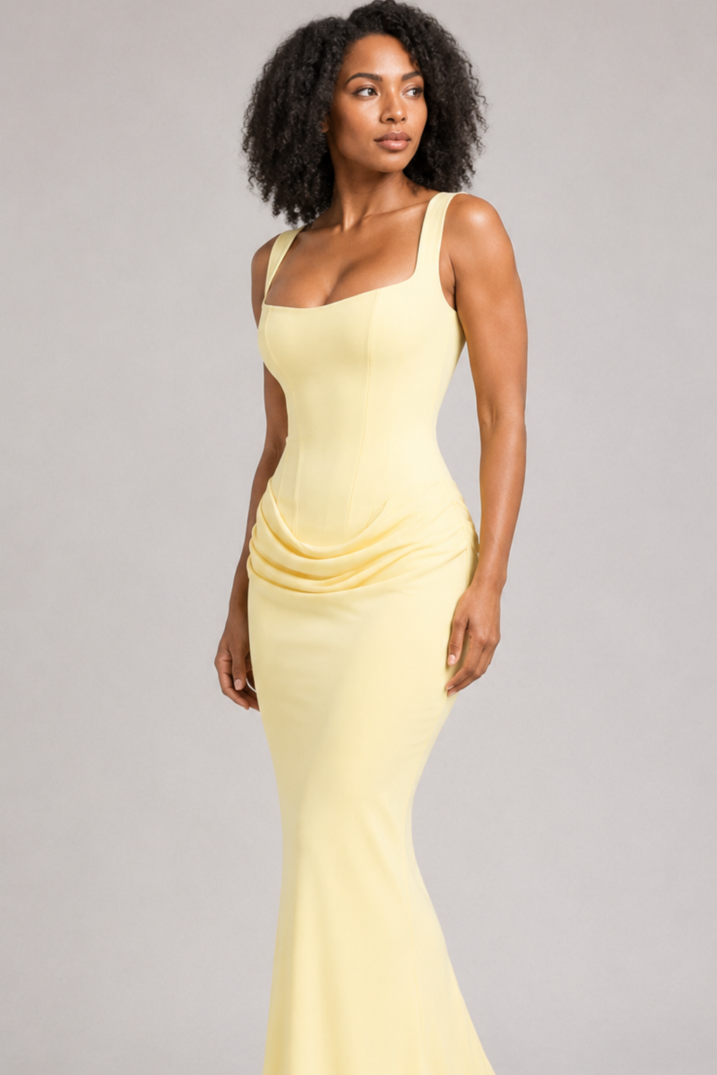 Square-Neck Draped Maxi Dress