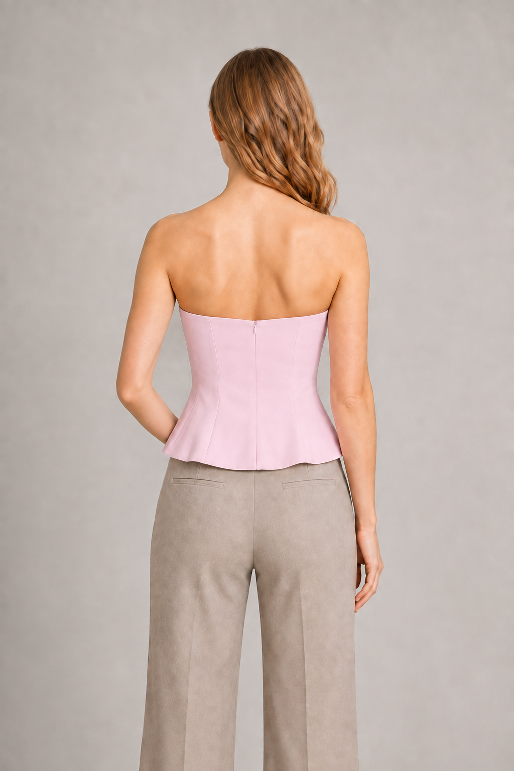 Strapless Corset Top with Flared Hem in Lotus, back view