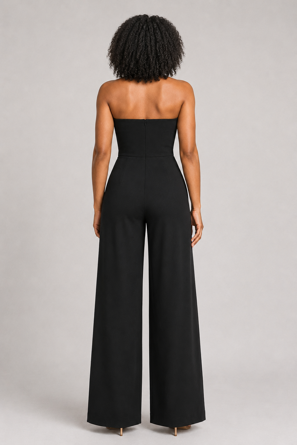 Strapless Wide-Leg Jumpsuit in Black, back view