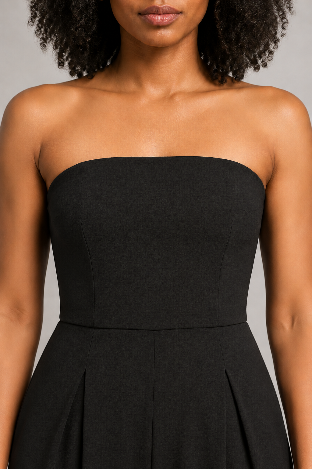 Strapless Wide-Leg Jumpsuit in Black, fabric detail