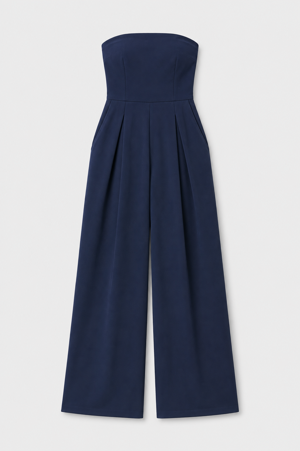 Strapless Wide-Leg Jumpsuit in Dark Blue, flat lay
