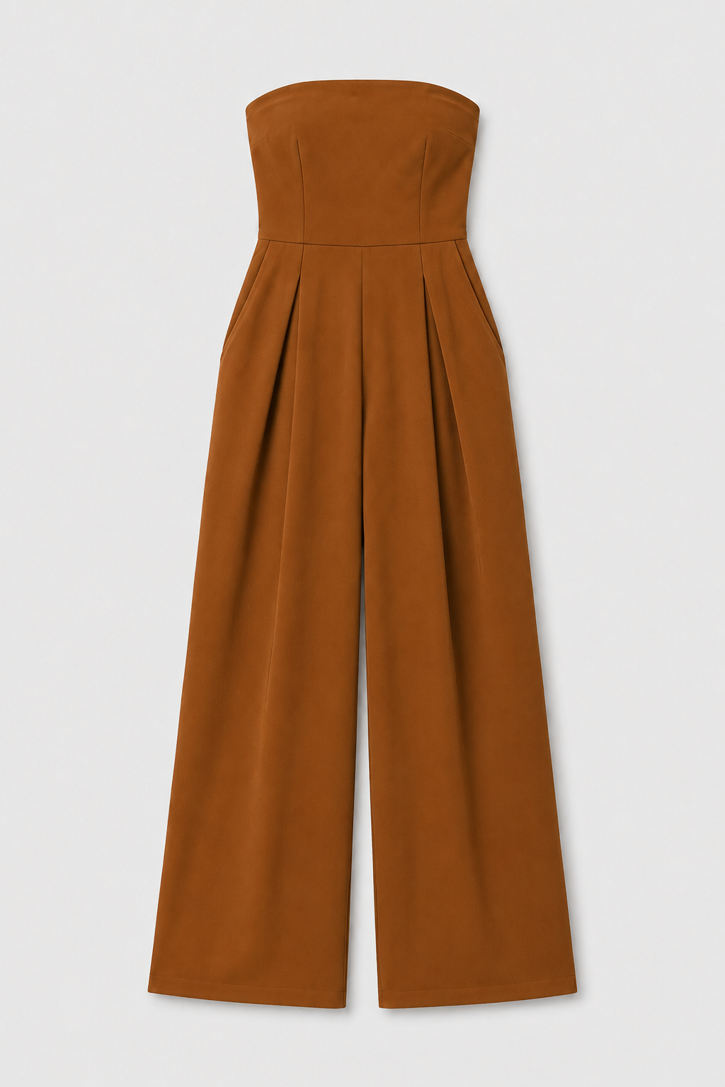 Strapless Wide-Leg Jumpsuit in Deep Kahki, flat lay