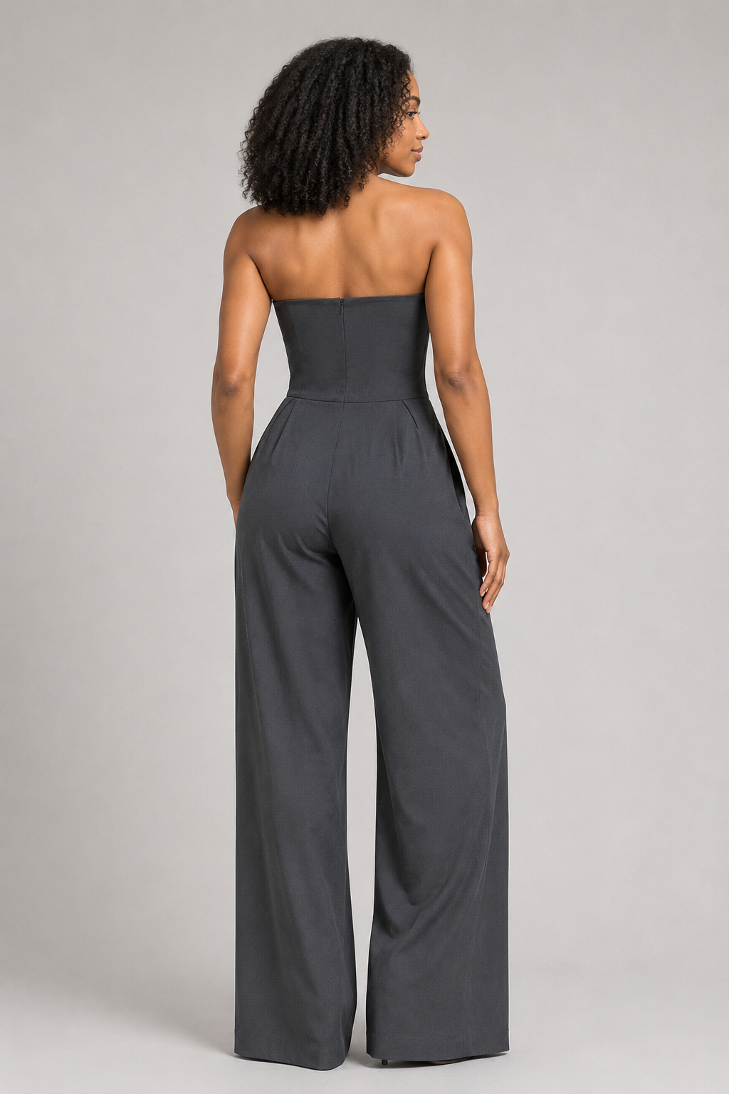 Strapless Wide-Leg Jumpsuit in Gray, back view