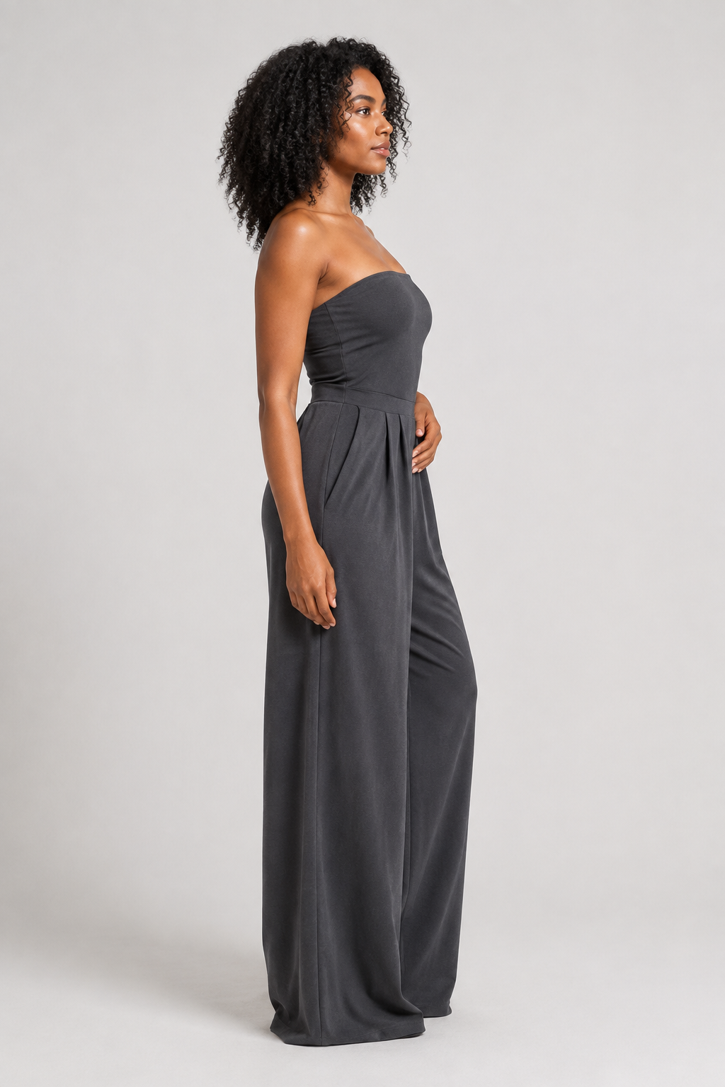 Strapless Wide-Leg Jumpsuit in Gray, side view