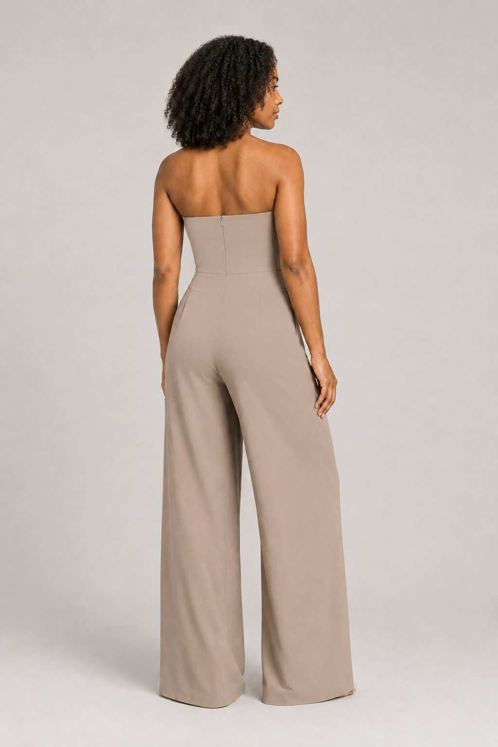 Strapless Wide-Leg Jumpsuit in Khaki, back view