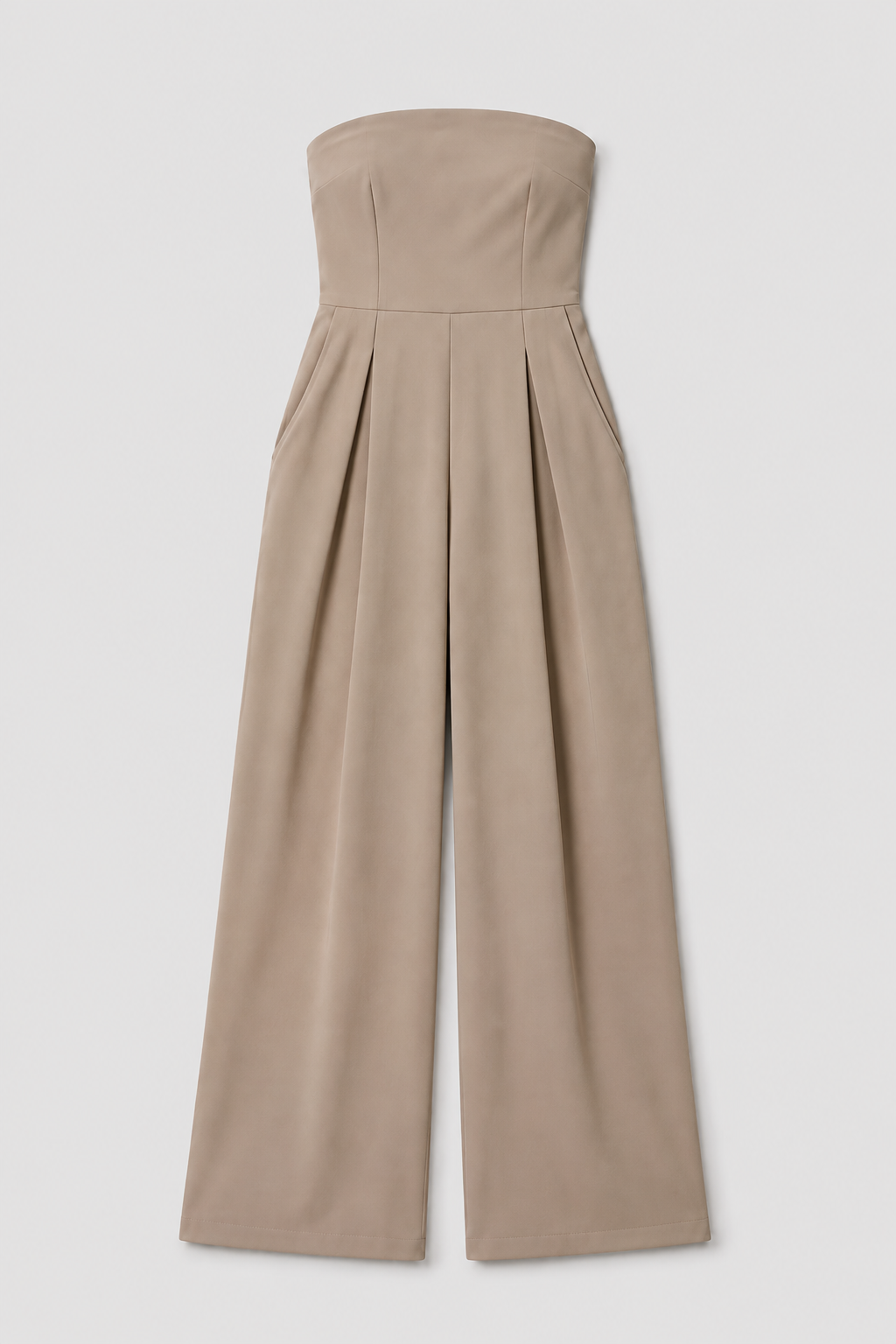 Strapless Wide-Leg Jumpsuit in Khaki, flat lay