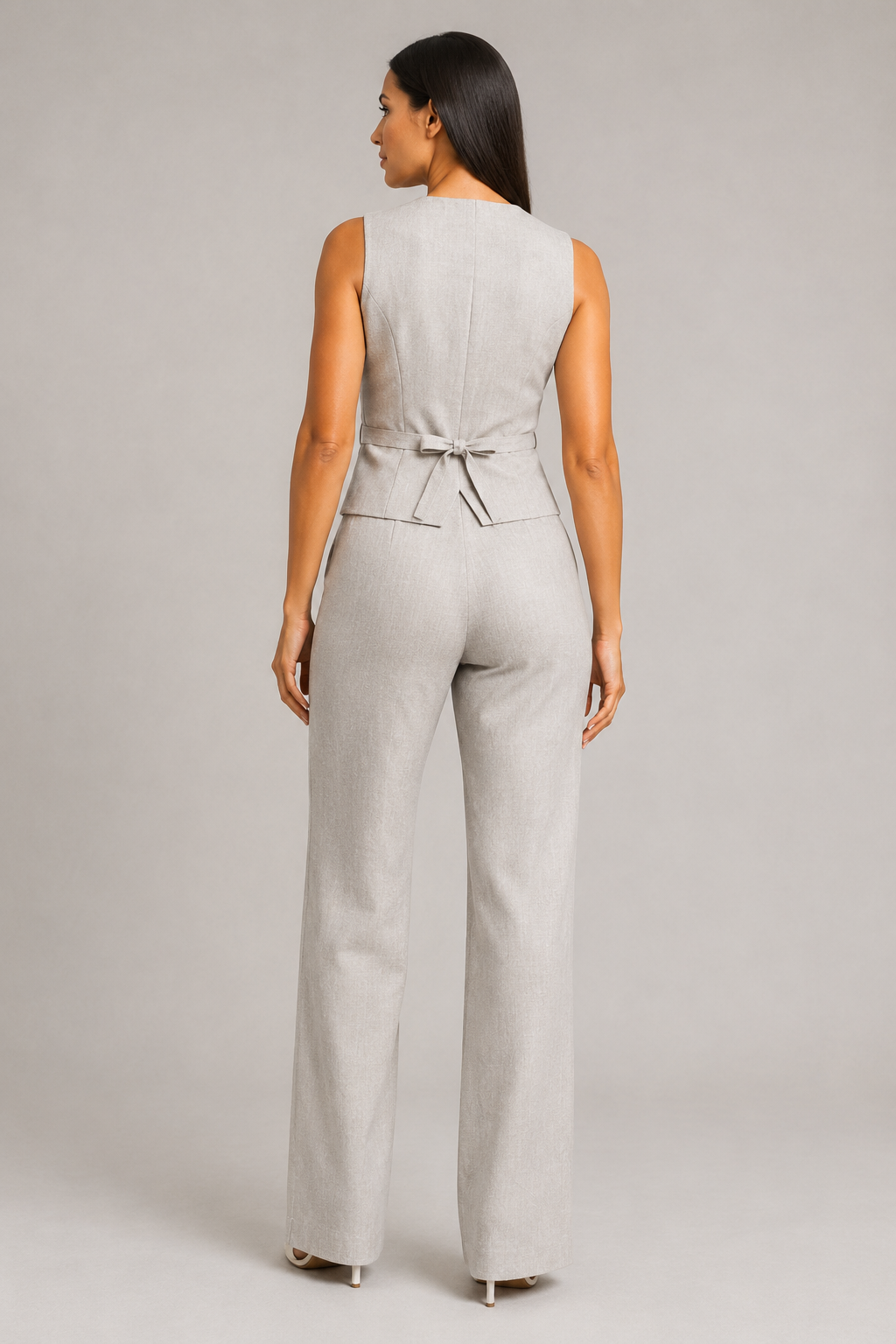 Tailored Waistcoat and Trouser Set in Light Gray, back view