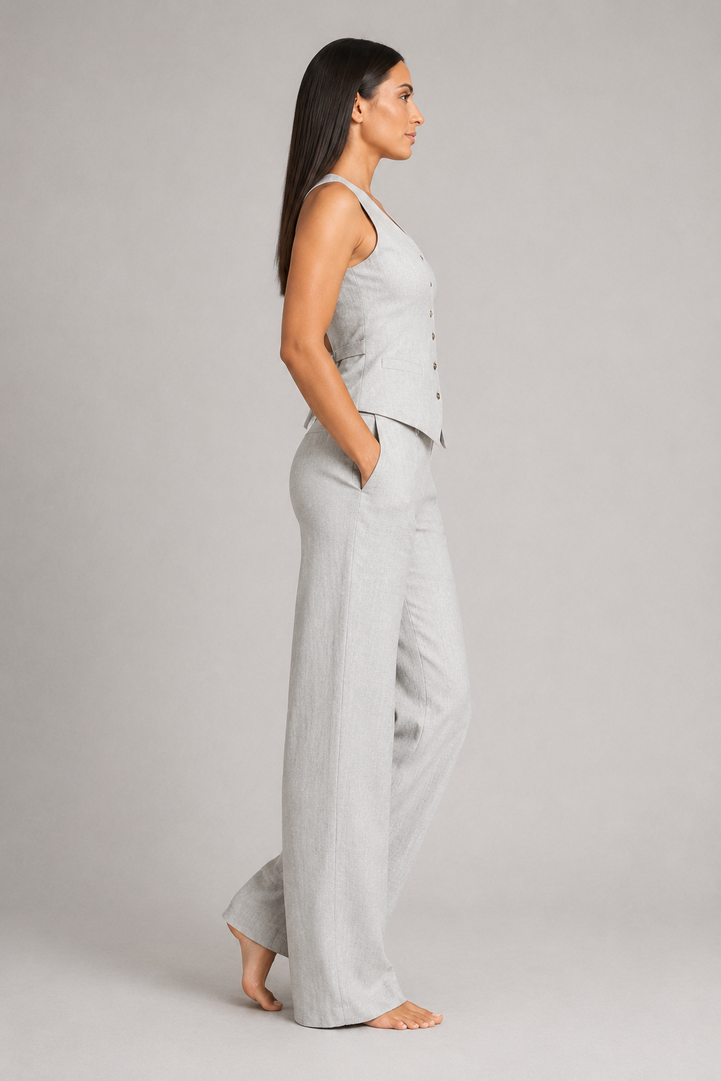 Tailored Waistcoat and Trouser Set in Light Gray, side view
