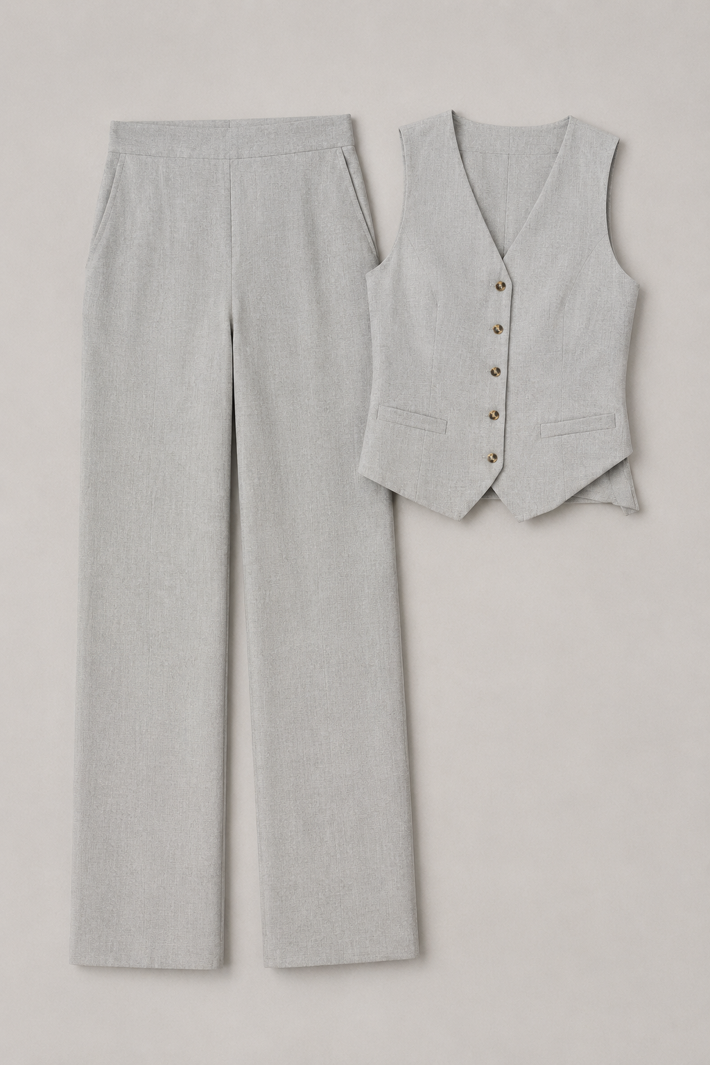 Tailored Waistcoat and Trouser Set in Light Gray, flat lay