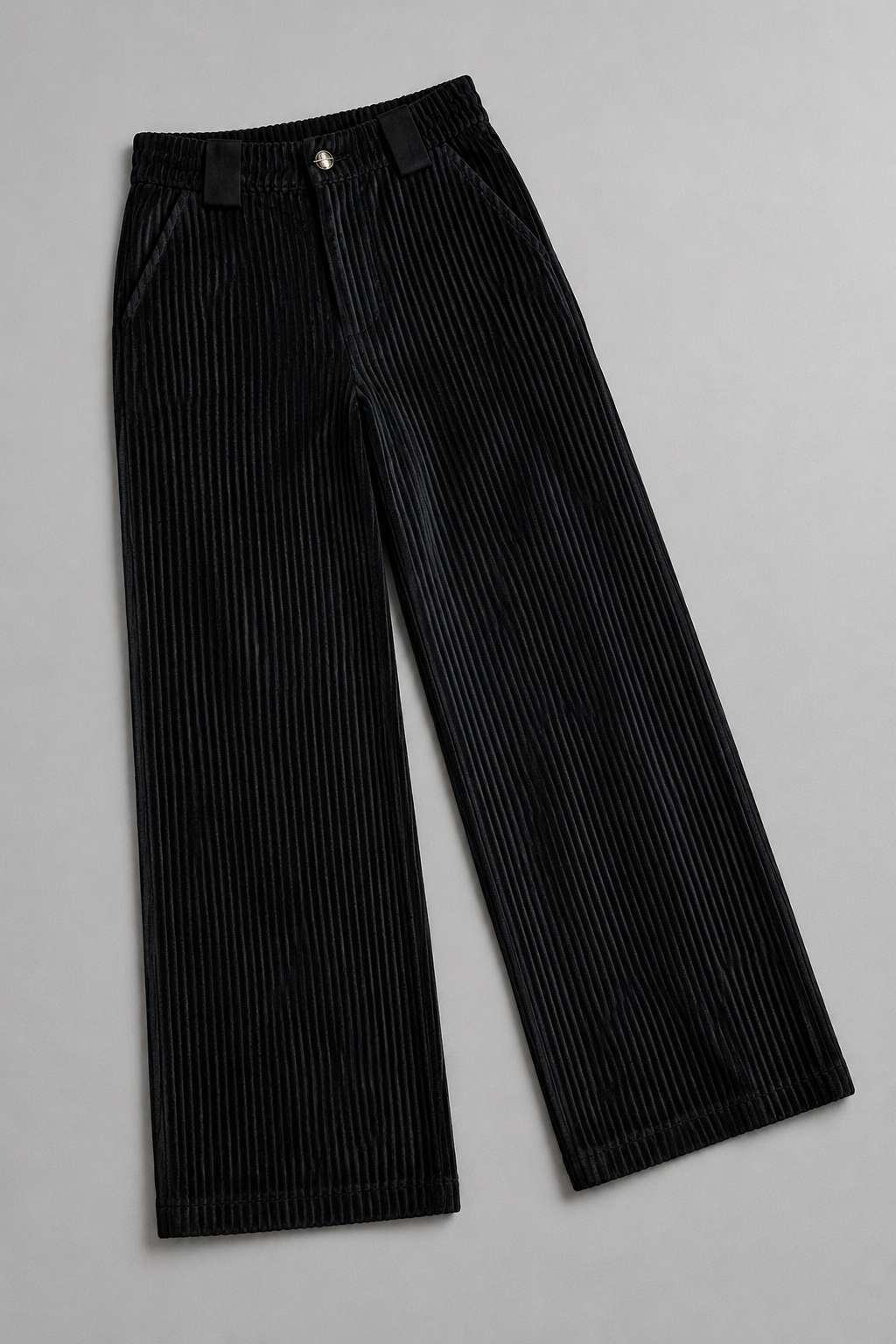 Textured Wide-Leg Trousers in Black, flat lay
