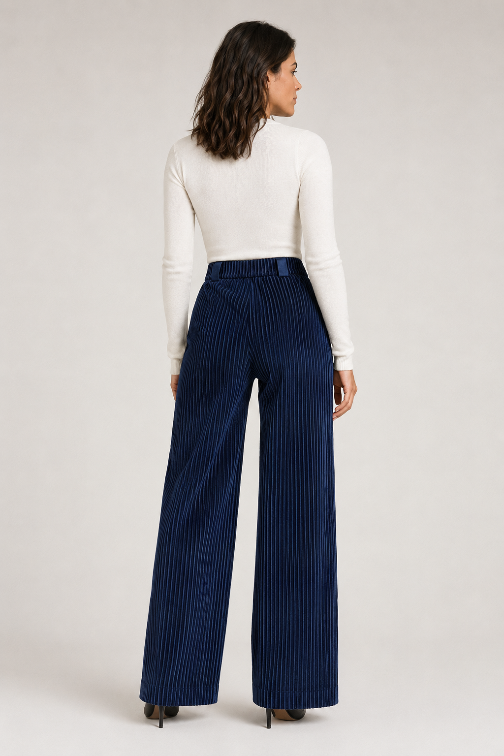 Textured Wide-Leg Trousers in Blue, back view