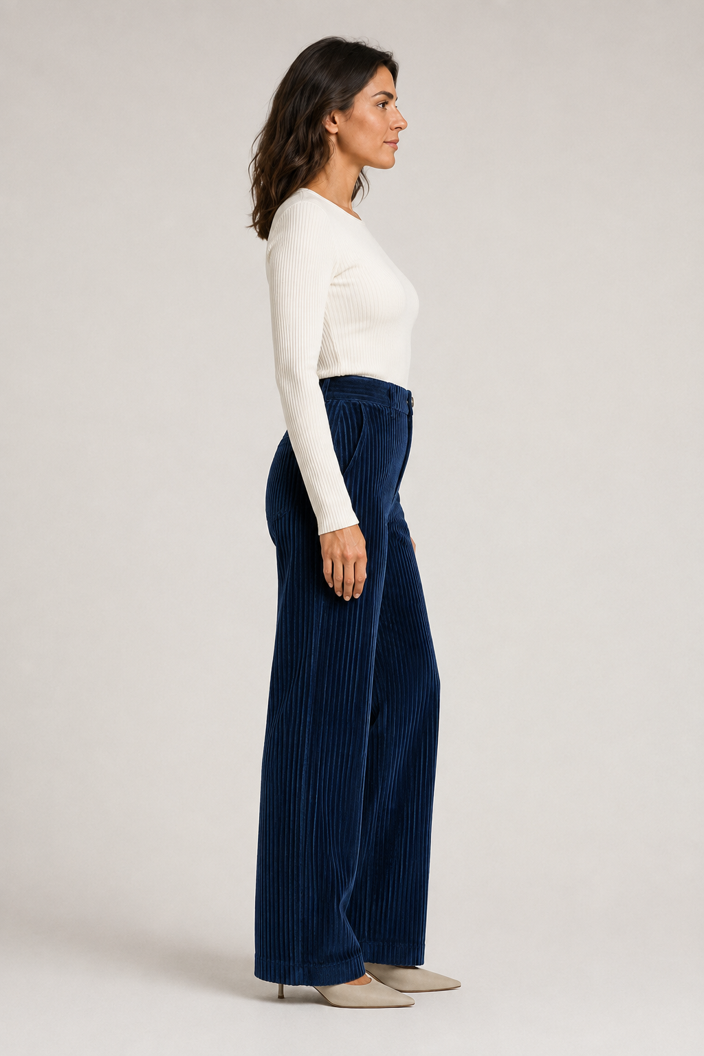 Textured Wide-Leg Trousers in Blue, side view