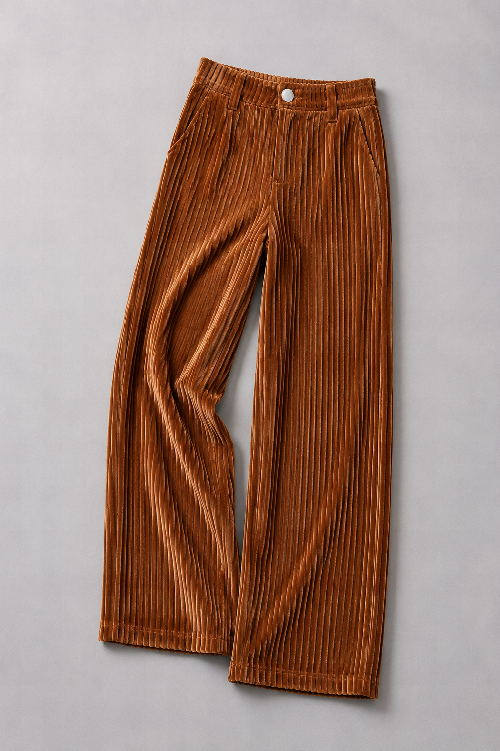 Textured Wide-Leg Trousers in Caramel, flat lay