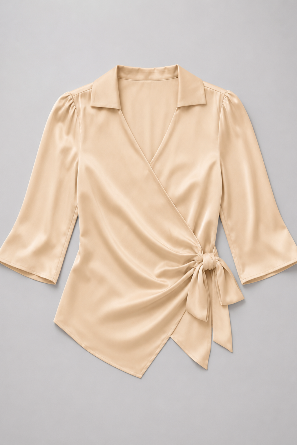 Wrap-Front Tie-Waist Blouse in Apricot, flat lay