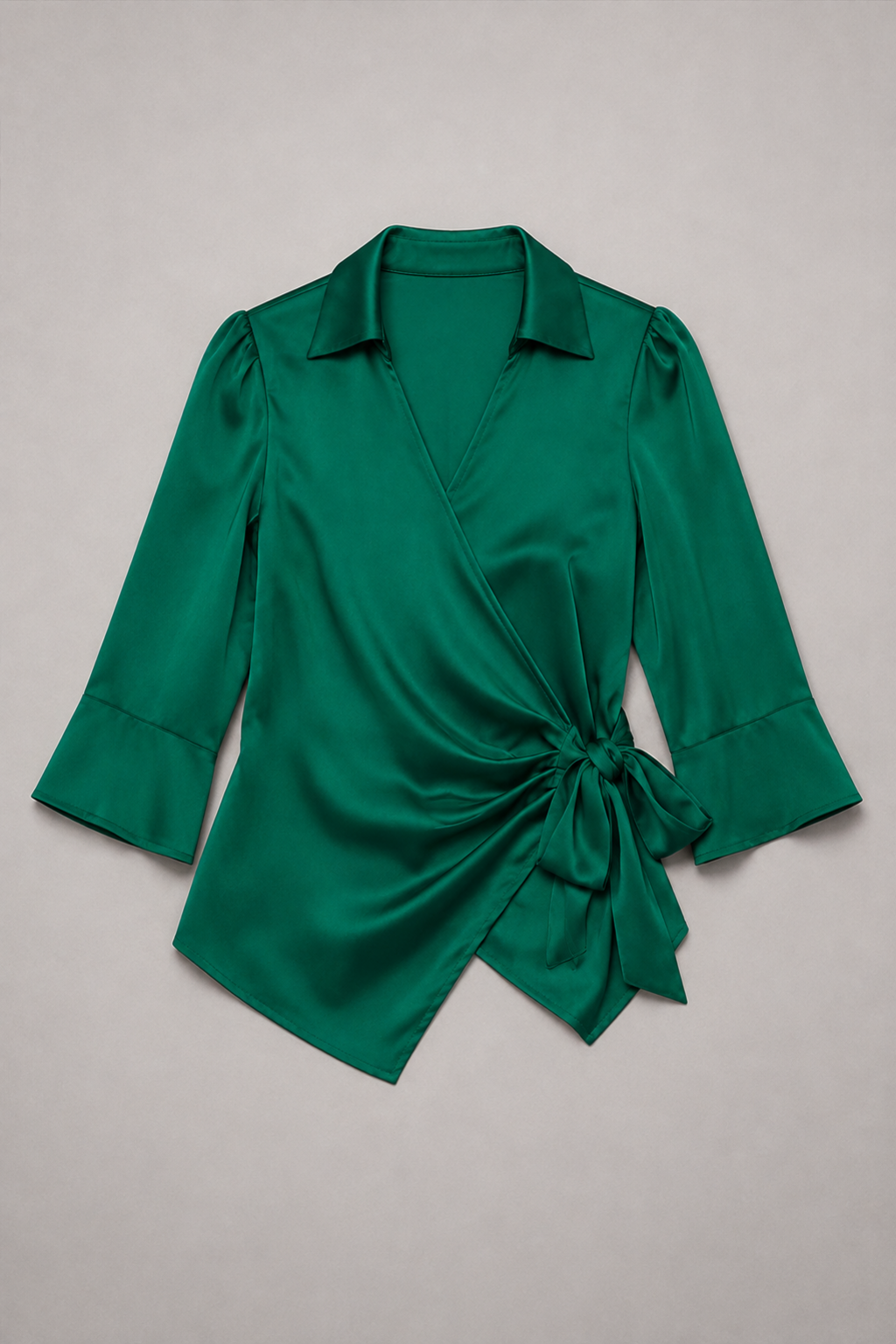 Wrap-Front Tie-Waist Blouse in Green, flat lay