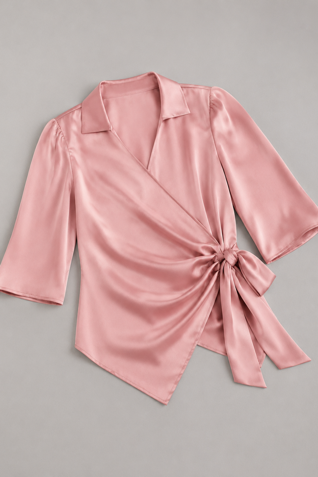 Wrap-Front Tie-Waist Blouse in Pink, flat lay