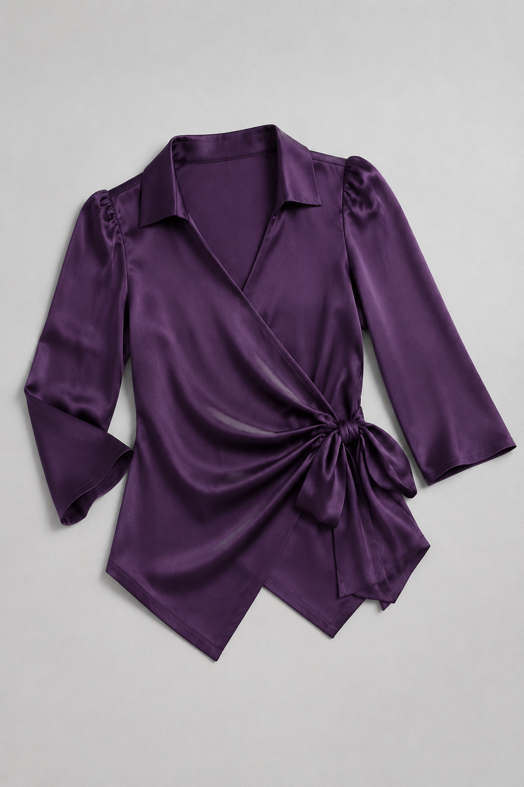 Wrap-Front Tie-Waist Blouse in Purple, flat lay