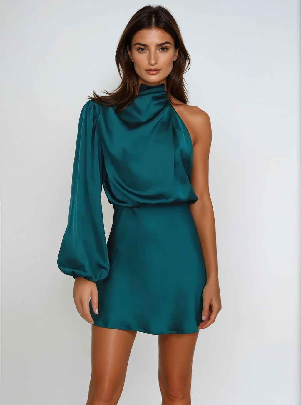 Women's Elegant One-Shoulder Satin Midi Dress