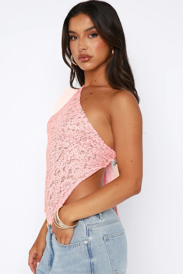 Women's One Shoulder Asymmetrical Lace Going Out Top