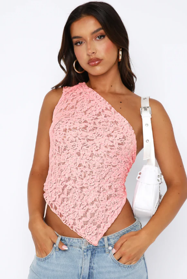 Women's One Shoulder Asymmetrical Lace Going Out Top