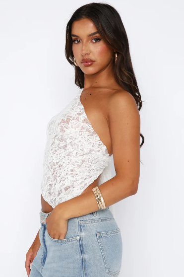 Women's One Shoulder Asymmetrical Lace Going Out Top